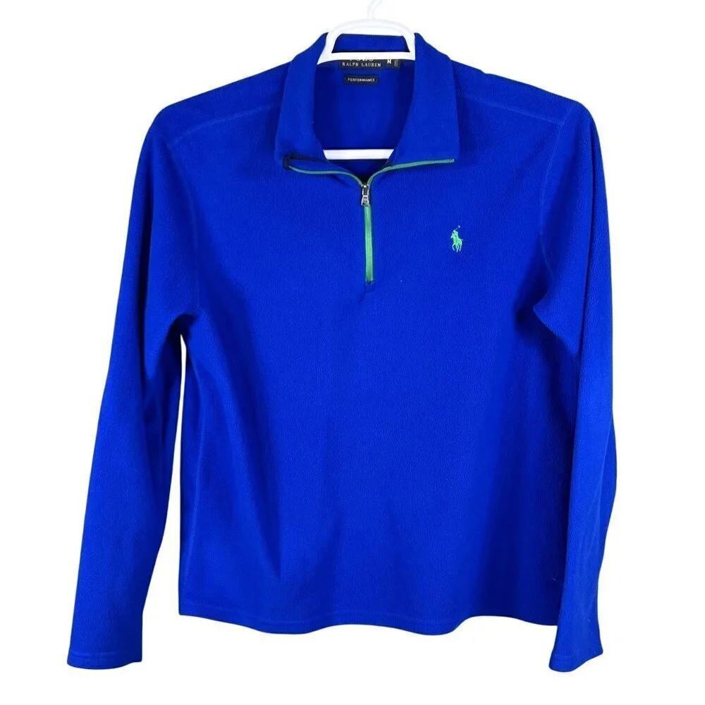 Polo Ralph Lauren Performance Men M 1/4 Zip Fleece Blue Pullover Logo Athleisure